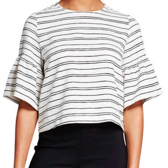 Who What Wear Tops - Who What Wear Black & White Stripe Bell Sleeve Top